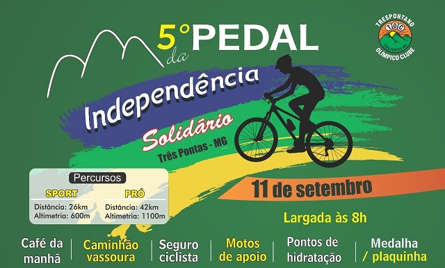 Pedal da Independência Solidário é atração na manhã deste domingo (11) em Três Pontas 