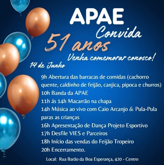 Apae de Três Pontas convida para sua festa de 51 anos