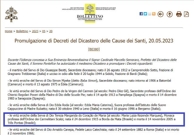 Em Missa Solene, “Nossa Mãe” será oficialmente apresentada à comunidade como Venerável