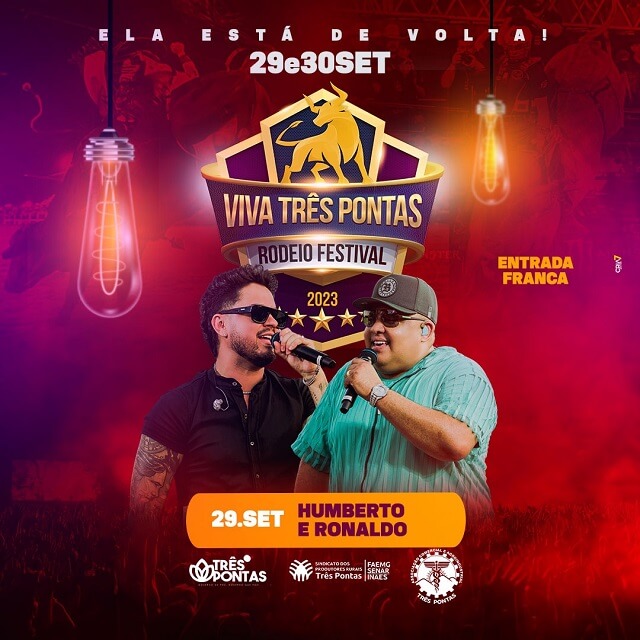 Humberto e Ronaldo: dupla é a principal atração no palco do Viva Três Pontas Rodeio Festival nesta sexta-feira (29)