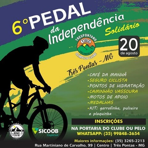 Estão abertas as inscrições para o 6º Pedal da Independência Solidário de Três Pontas