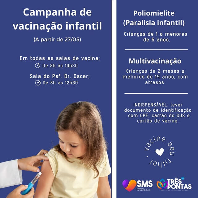 Campanha de Vacinação contra a Paralisia Infantil vai começar segunda-feira