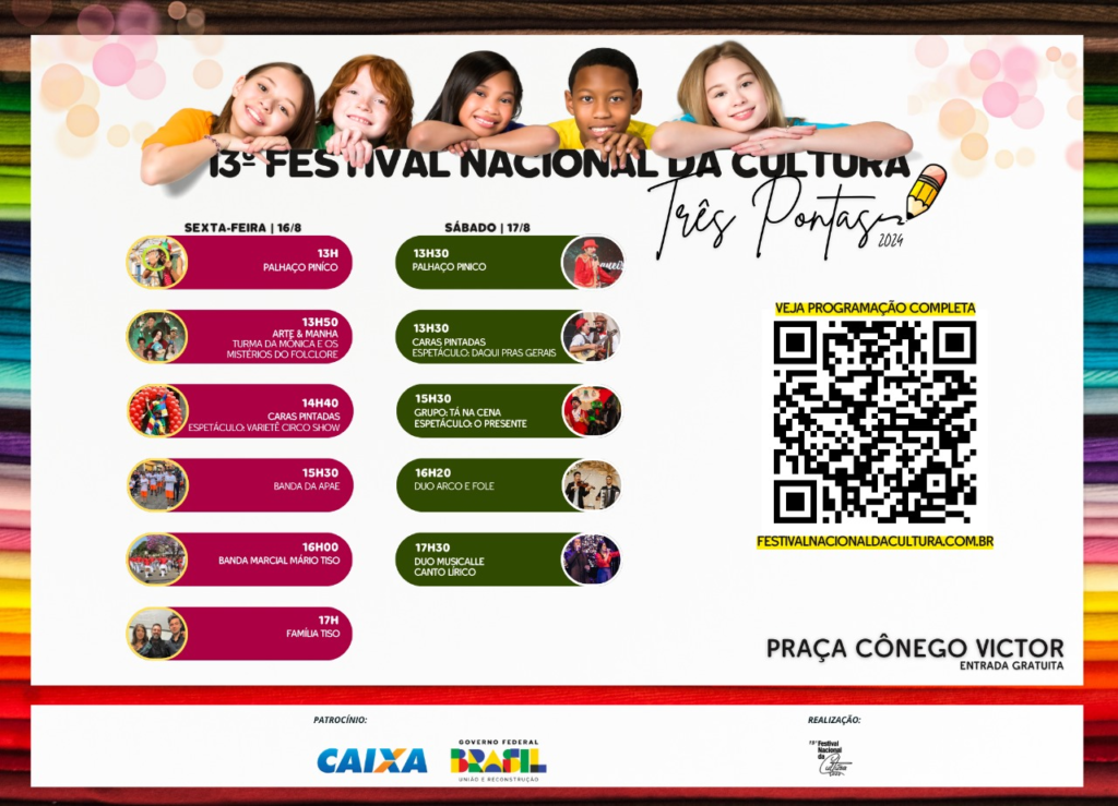 Festival Nacional da Cultura traz atrações artísticas para Três Pontas nas tardes desta sexta e sábado