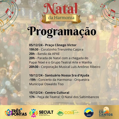 Natal da Harmonia: comemorações começam nesta quinta-feira (5), em Três Pontas