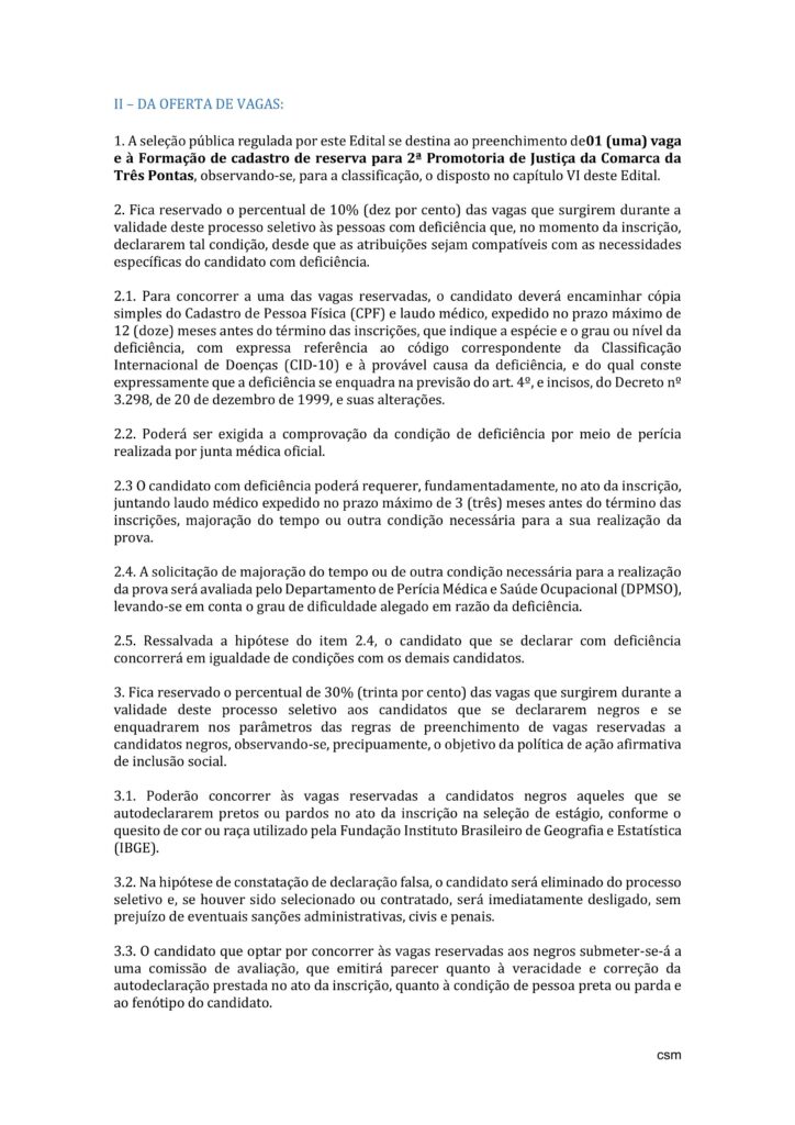 Ministério Público abre seleção para acadêmicos de Pós-Graduação em Direito em Três Pontas
