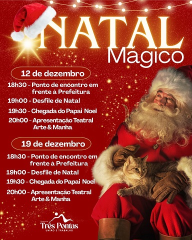 Natal Mágico em Três Pontas terá desfile, teatro e chegada do Papai Noel