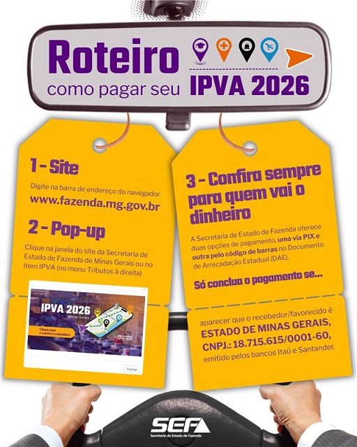 Começa hoje (9/2) a escala de pagamentos do IPVA 2026 em Minas Gerais