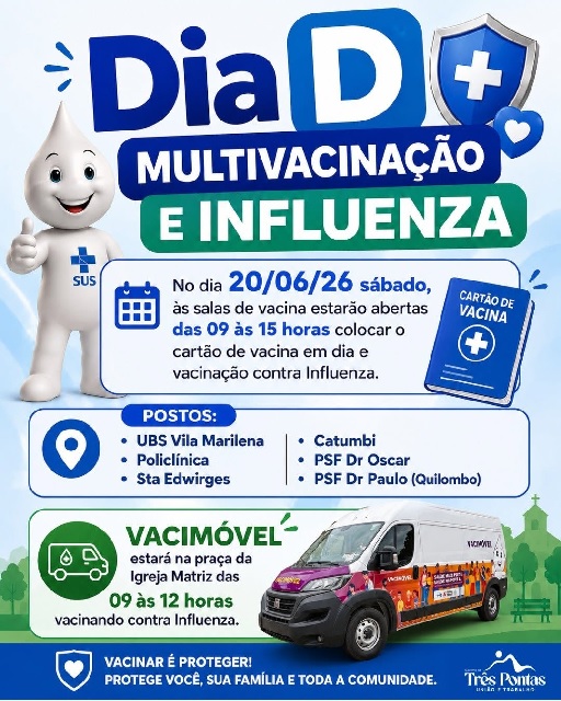 Dia D de Vacinação mobiliza Três Pontas neste sábado com atendimento em seis unidades de saúde e Vacimóvel