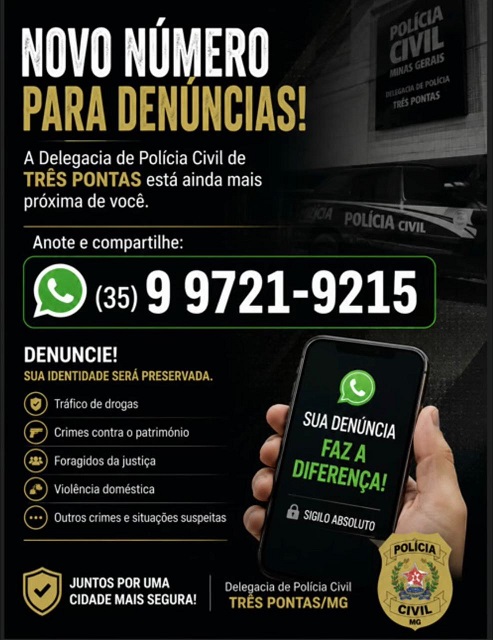 Polícia Civil de Três Pontas disponibiliza novo número para denúncias